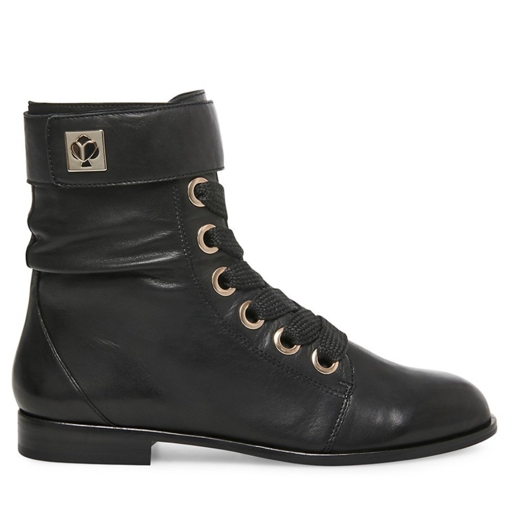 NWT Kate Spade Ruby black leather combat boots